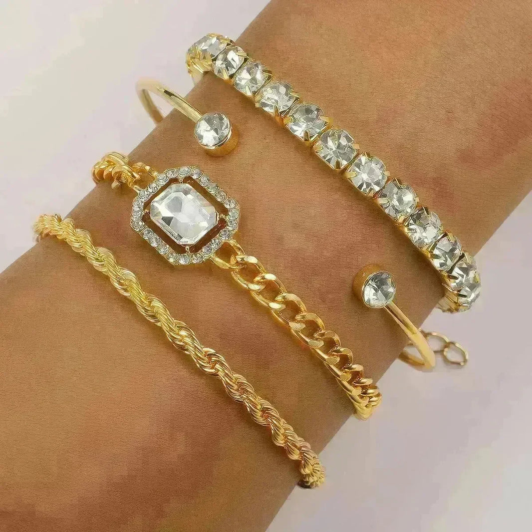 Fashion Jewelry 4 Pcs Crystal Bracelet Set Bohemian Design For Women Vintage Luxury Twisted Cuff Chains Armband Jewelry Accessories - EX-STOCK CANADA