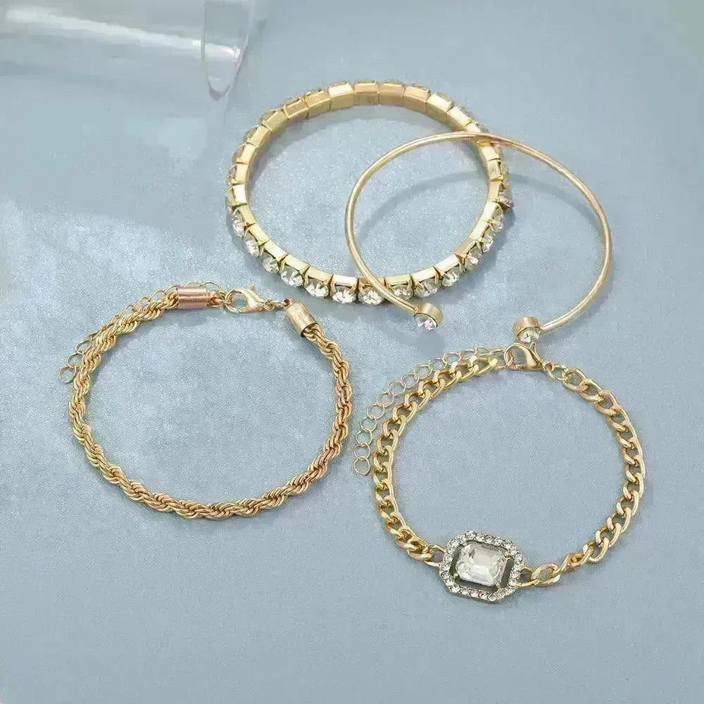 Fashion Jewelry 4 Pcs Crystal Bracelet Set Bohemian Design For Women Vintage Luxury Twisted Cuff Chains Armband Jewelry Accessories - EX-STOCK CANADA