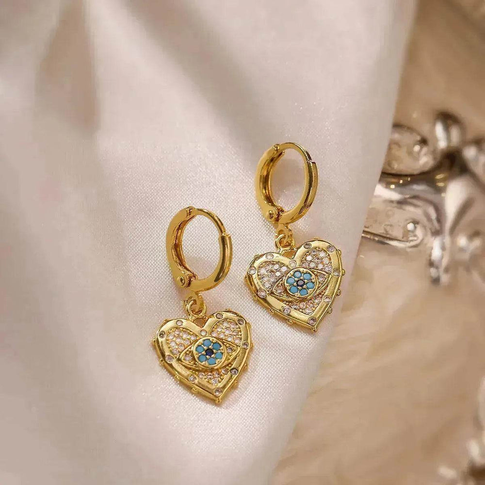 Fashion Jewelry Personality Copper Plated Real Gold Heart-shaped Zircon Pendant Necklace And Earrings Suite - EX-STOCK Canada