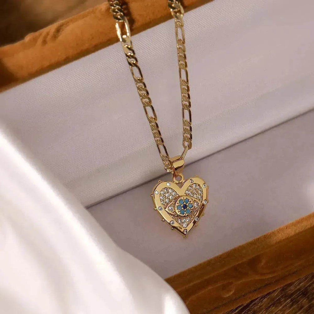Fashion Jewelry Personality Copper Plated Real Gold Heart-shaped Zircon Pendant Necklace And Earrings Suite - EX-STOCK Canada
