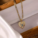 Fashion Jewelry Personality Copper Plated Real Gold Heart-shaped Zircon Pendant Necklace And Earrings Suite - EX-STOCK Canada