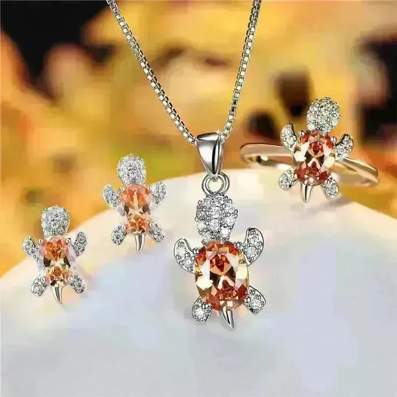 Fashion Oval Zircon Pendant Turtle Shape Necklaces With Rainbow Stone Multicolor Animal Necklace Jewelry For Woman And Children - EX-STOCK CANADA