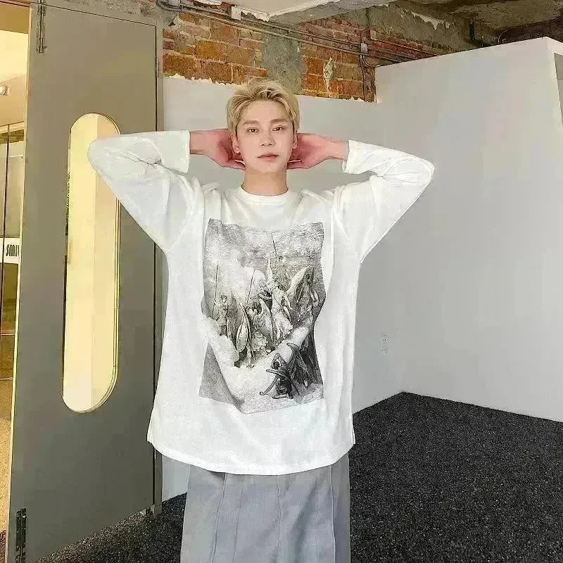 Fashion Painting Printing Long Sleeve Shirt top. - EX-STOCK CANADA