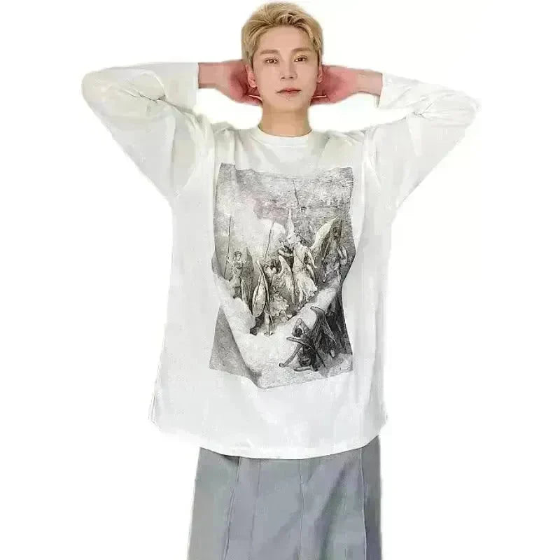 Fashion Painting Printing Long Sleeve Shirt top. - EX-STOCK CANADA