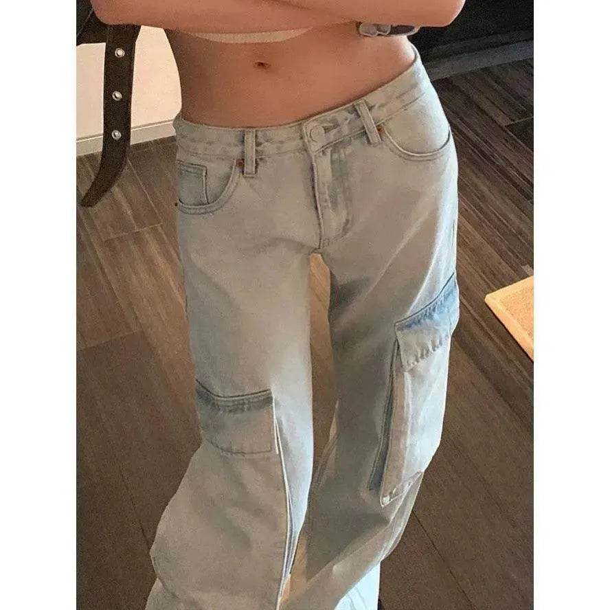 Fashion Y2K street Personality wide-leg Denim Jeans Trousers Women - EX-STOCK Canada