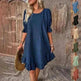 Fashion Ruffle Short-sleeved Dress Summer Solid Color Round Neck Loose Midi Straight Dress for Women. - EX-STOCK CANADA