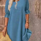 Fashion Ruffle Short-sleeved Dress Summer Solid Color Round Neck Loose Midi Straight Dress for Women. - EX-STOCK CANADA