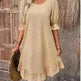 Fashion Ruffle Short-sleeved Dress Summer Solid Color Round Neck Loose Midi Straight Dress for Women. - EX-STOCK CANADA