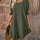 Fashion Ruffle Short-sleeved Dress Summer Solid Color Round Neck Loose Midi Straight Dress for Women. - EX-STOCK CANADA