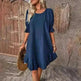 Fashion Ruffle Short-sleeved Dress Summer Solid Color Round Neck Loose Midi Straight Dress for Women. - EX-STOCK CANADA