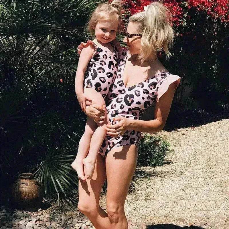 Fashion Simple Pink Leopard Print Parent-child Swimsuit - EX-STOCK Canada