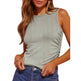 Fashion Sleeveless Ribbed Vest Women Slim-fit Pleated Solid Crew Neck Tank Top Summer Clothing - EX-STOCK Canada