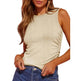 Fashion Sleeveless Ribbed Vest Women Slim-fit Pleated Solid Crew Neck Tank Top Summer Clothing - EX-STOCK Canada