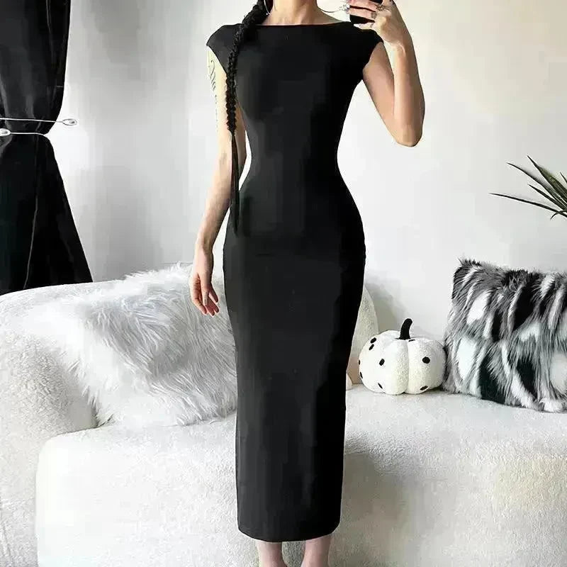 Fashion Slim-Fit Dress with High Waist, Hollow Detail, and Backless Design - EX-STOCK CANADA