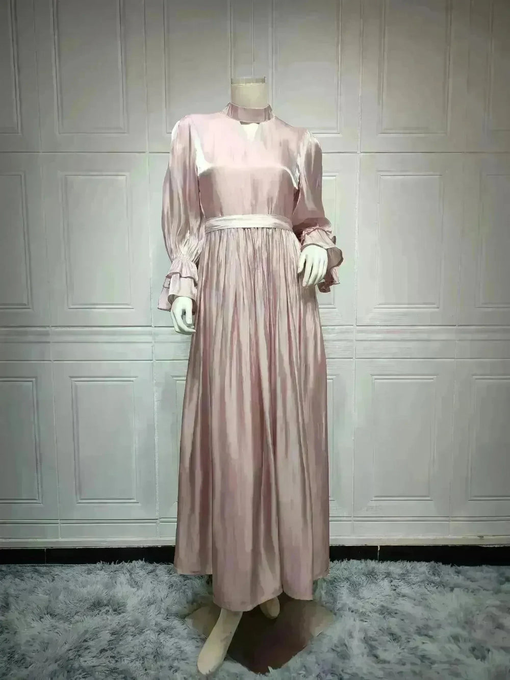 Fashionable Arab Women's Bright Silk Satin Dress - EX-STOCK CANADA