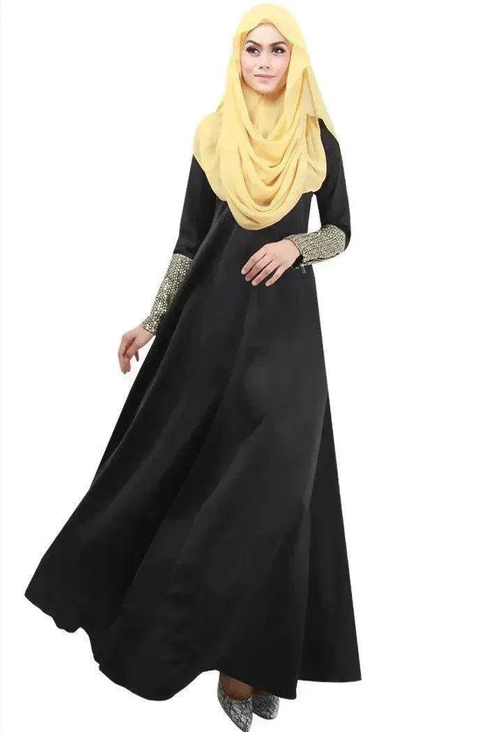 Fashionable Middle East Cuff Stitching Sequined Long Skirt Abaya Dress - EX-STOCK Canada