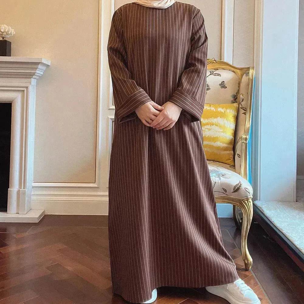 Fashionable Stripe Tunneled Abaya Dress for Elegant Arab Dubai Turkey Middle Eastern women. - EX-STOCK Canada