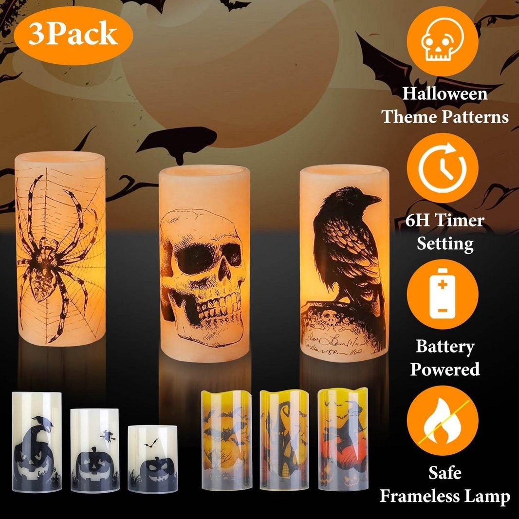 3 Pack Halloween Flameless Candle Lamp With Timer Setting Battery Operated Warm Orange Light Candles For Halloween Party Decoration - EX-STOCK Canada