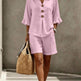 Women's Two-Piece Shorts Suit – V-Neck Ruffle Top & Short Pant Set