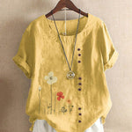 Casual Summer Beach Cotton And Linen Printed Elegant Short Sleeve blouse Top Women - EX-STOCK Canada