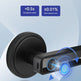 A black smart door lock shown on a light blue gradient background with marketing text and blue fingerprint/scan graphics illustrating secure biometric access.