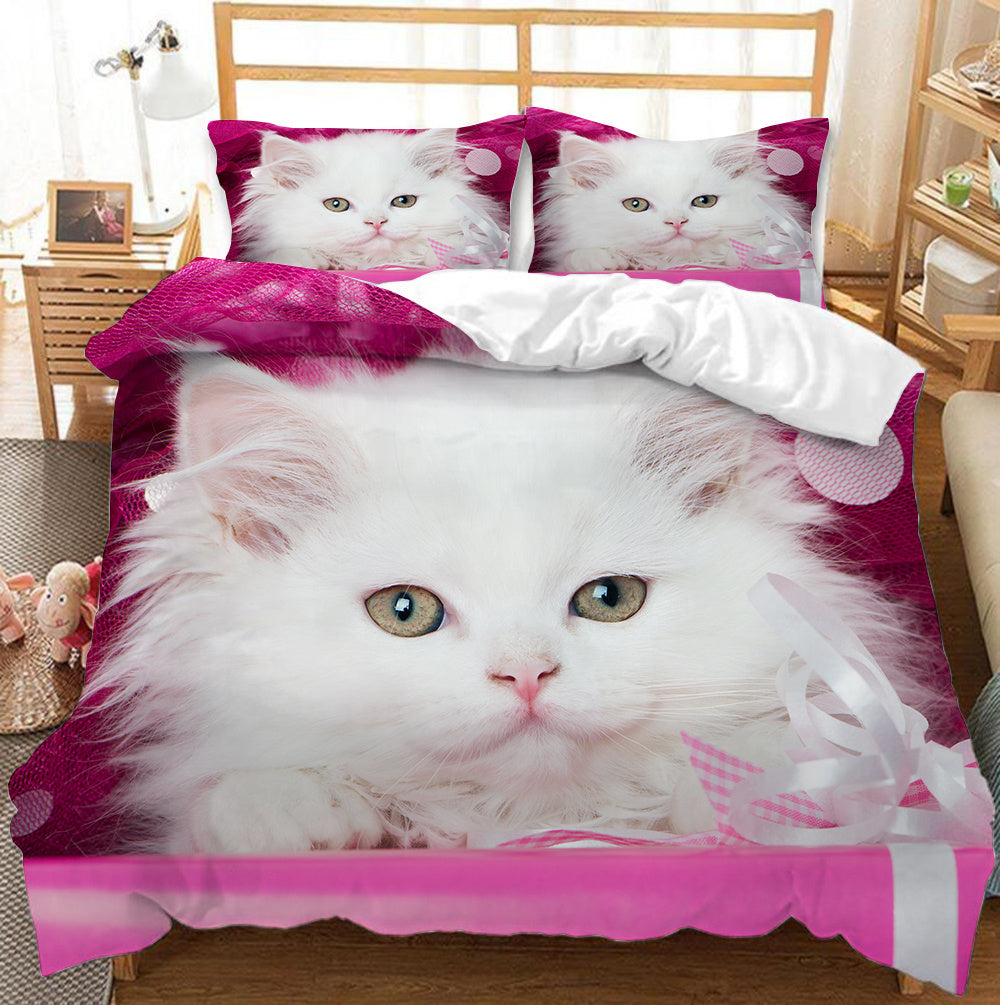 White Cute Cat Bedding Set Girl Ladies Bedroom Comfort Duvet Cover EX-STOCK Canada 