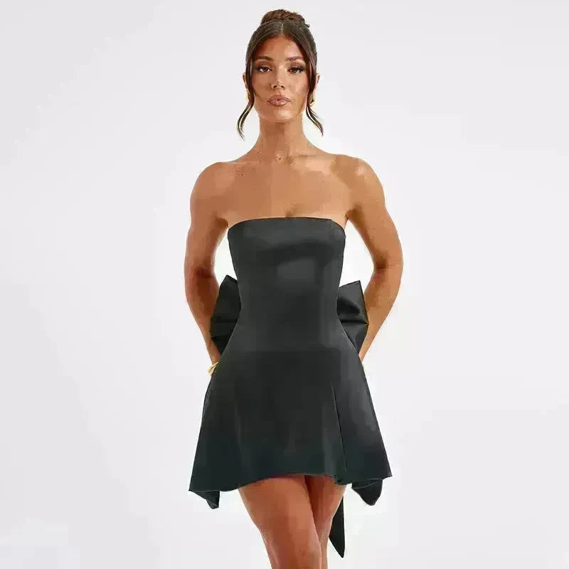 Women's Mini Tube Dress With Big Bow Summer Fashion Tube Top Short Skater Dress. - EX-STOCK CANADA