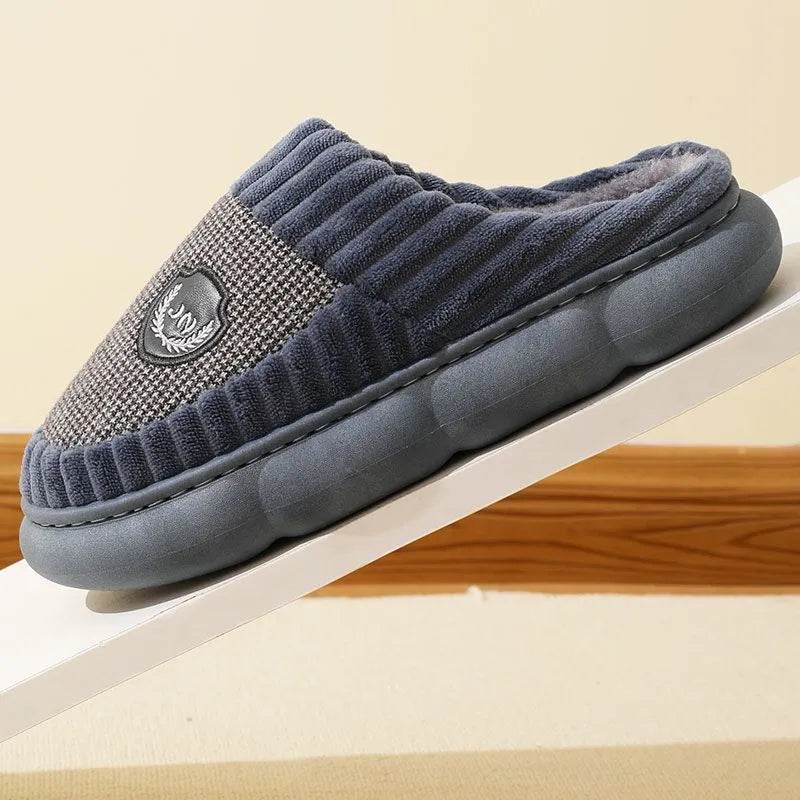 Plus Size Colorblock Plush Slippers For Women Men Winter Warm Home Slipper Indoor Thick-soled Fleece Shoes Couple - EX-STOCK Canada