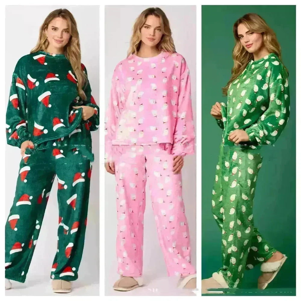 Women's Christmas Hat Pajamas Long Sleeve Trousers Suit - EX-STOCK CANADA