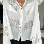 Letter Print Long Sleeve Shirt Fashion Commuter Style Lapel Shirt Women's Clothing - EX-STOCK CANADA