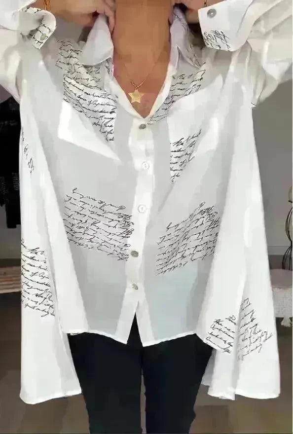 Letter Print Long Sleeve Shirt Fashion Commuter Style Lapel Shirt Women's Clothing - EX-STOCK CANADA