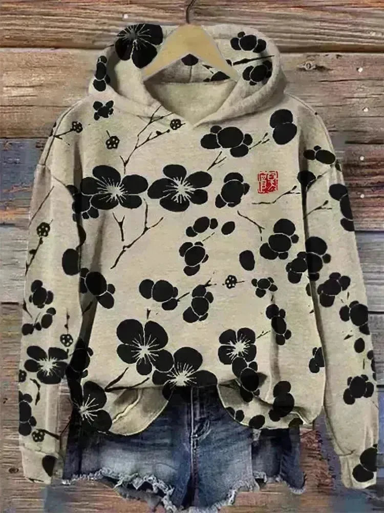 Women Fashion Spring And Autumn Plum Blossom Hooded Super Plus Size Loose-fitting Casual Pullover - EX-STOCK CANADA