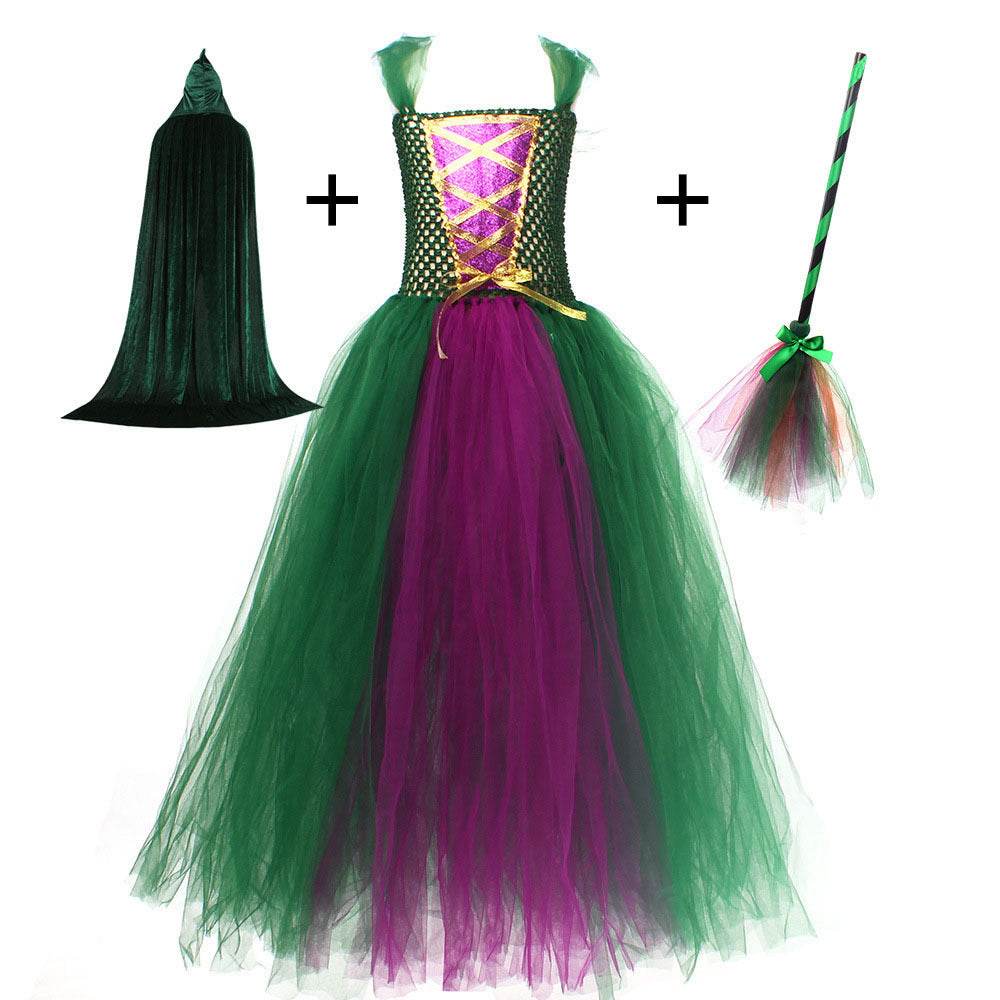 Halloween Costume Witch Children Dress Cloak Broom Set - EX-STOCK Canada