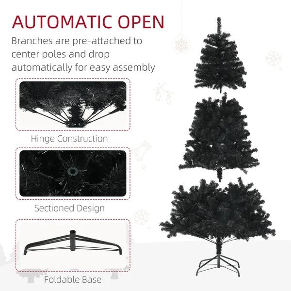 6ft Artificial Christmas Trees With Auto Open And Steel Base, Black EX-STOCK Canada 