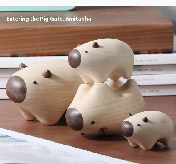Wooden Capybara Stacking Figurines, Natural & Brown, 4-Piece Set 5