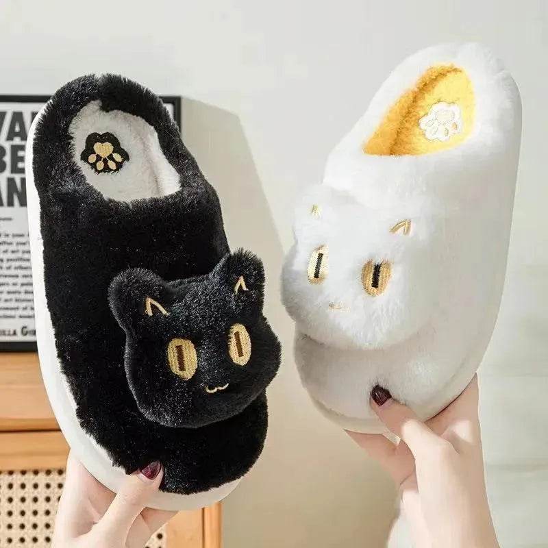 Winter Cotton Cat Slippers Soft Plush Comfy Warm Couple Slip-On House Cute Cat Face Slippers For Winte - EX-STOCK Canada