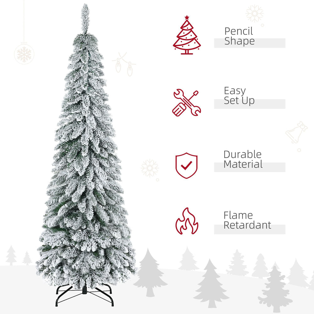 6' Artificial Slim Flocked Christmas Trees, With Snow Frosted Branches, Downswept Shape, Steel Base EX-STOCK Canada 