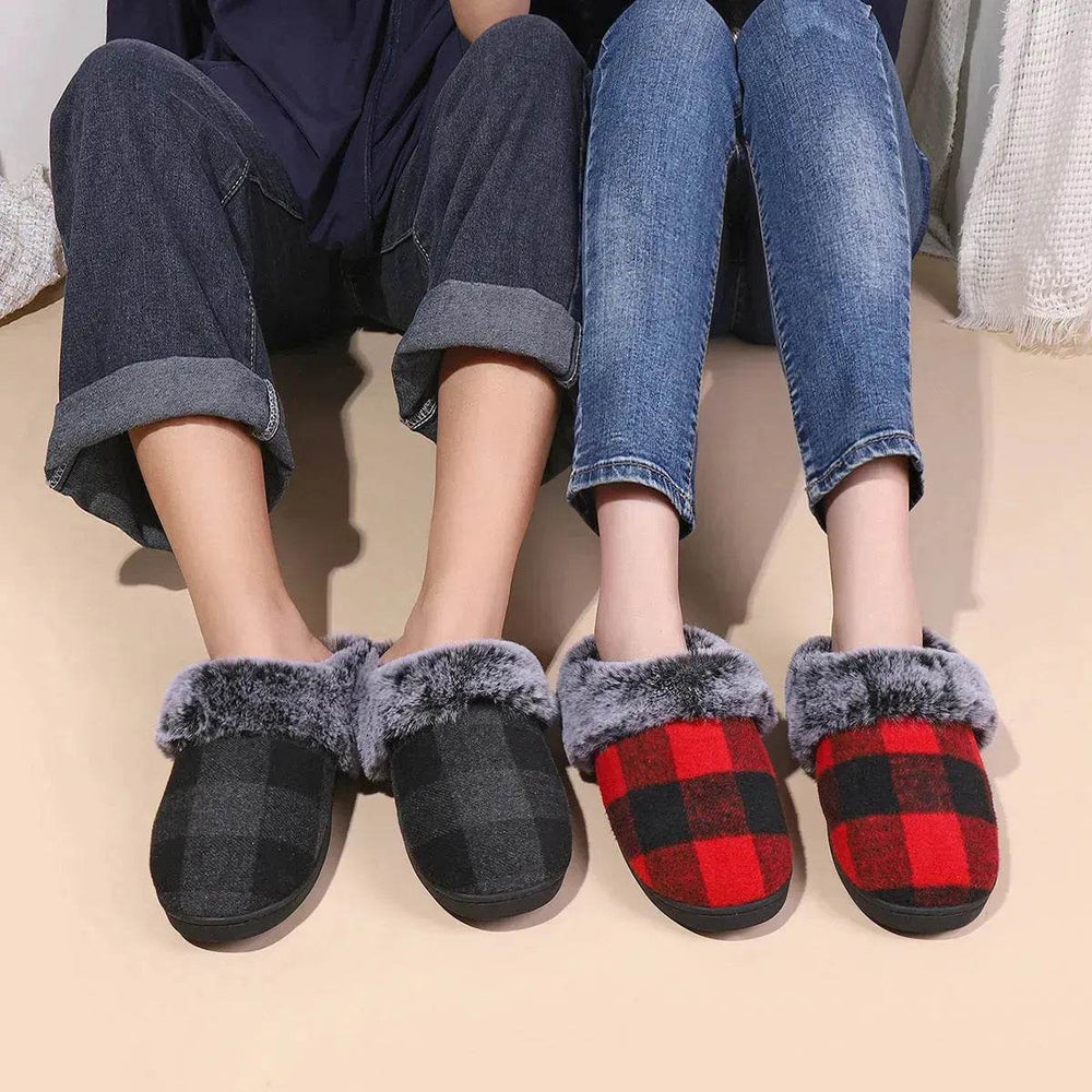 Winter Warm Plaid Plush Slippers Home Indoor Non-slip Bedroom Floor Soft Fuzzy Slipper For Couple Fashion Solid House Shoes - EX-STOCK Canada