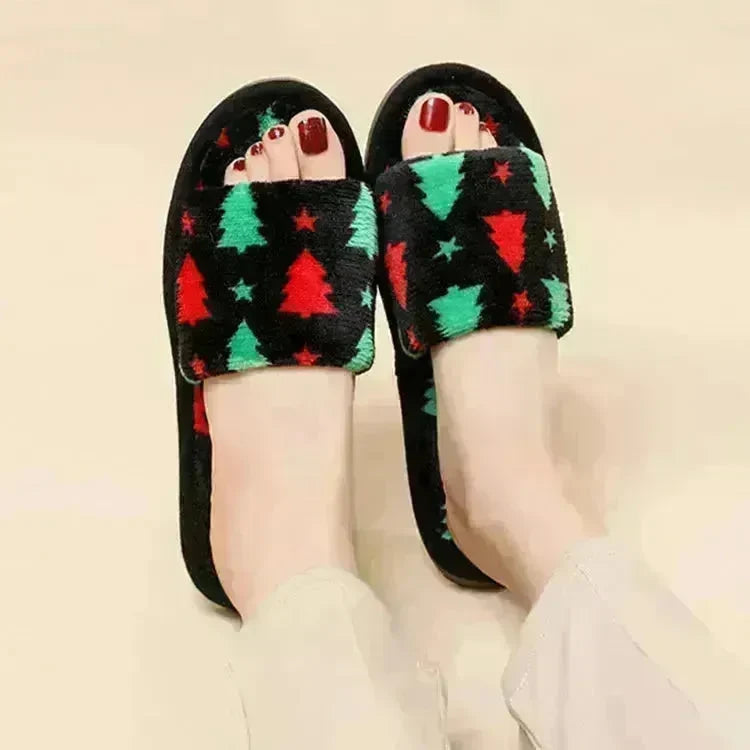 Christmas Tree Home Slippers Fashion Floor Bedroom Open-toe Plush Slippers For Women Fuzzy House Shoes - EX-STOCK CANADA