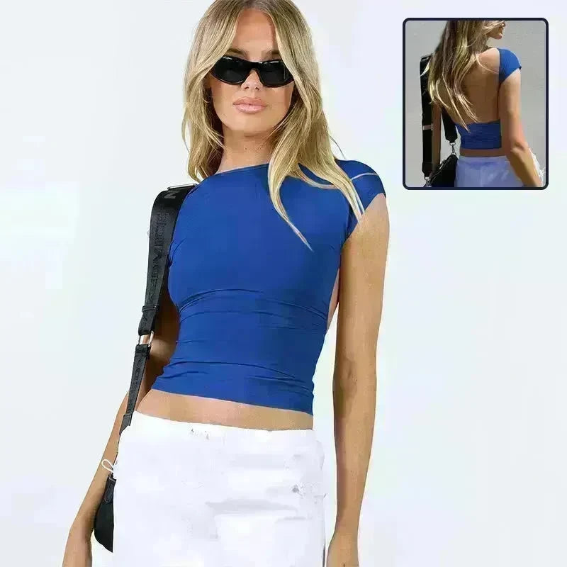 Slim Fit Backless Crop Top Summer Charming Breathable Short Sleeve  Low Back Top  Tank Top for Women - EX-STOCK CANADA