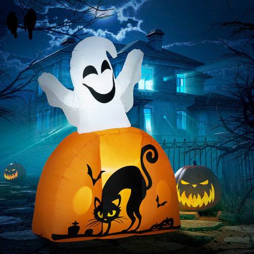 HOMCOM 5ft Halloween Inflatables Outdoor Decorations Ghost With Pumpkin, Outdoor Blow Up Yard Decor With LED Lights For Garden, Lawn, Party, Holiday - EX-STOCK Canada