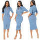 Women's Fashion Personality fitted Denim Hip-wrapped Jeans Midi straight cut front split Dress - EX-STOCK Canada