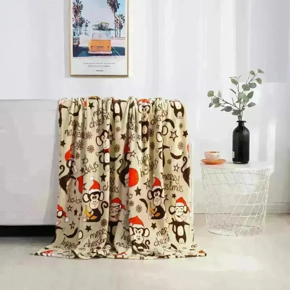Christmas Elk Snowman Santa Claus Print Blanket Winter Double-sided Flannel Blanket For Sofa Sleeping Shawl - EX-STOCK CANADA