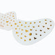 White patch with gold butterfly designs on a white background