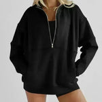 Women's Half Zipper Pocket Fashion Casual Exercise Oversized Sweatshirt Pullover - EX-STOCK CANADA