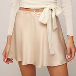 Boutique Mini Satin Skirt High Waist Elastic Solid Color flared skirt - EX-STOCK Canada