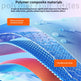 A promotional graphic for polymer composite materials showing layered blue and red textured fabric-like surfaces with water droplets and text callouts including 'Waterproof and moisture-proof', 'Durable and sturdy', and 'Cold resistance and warmth'.