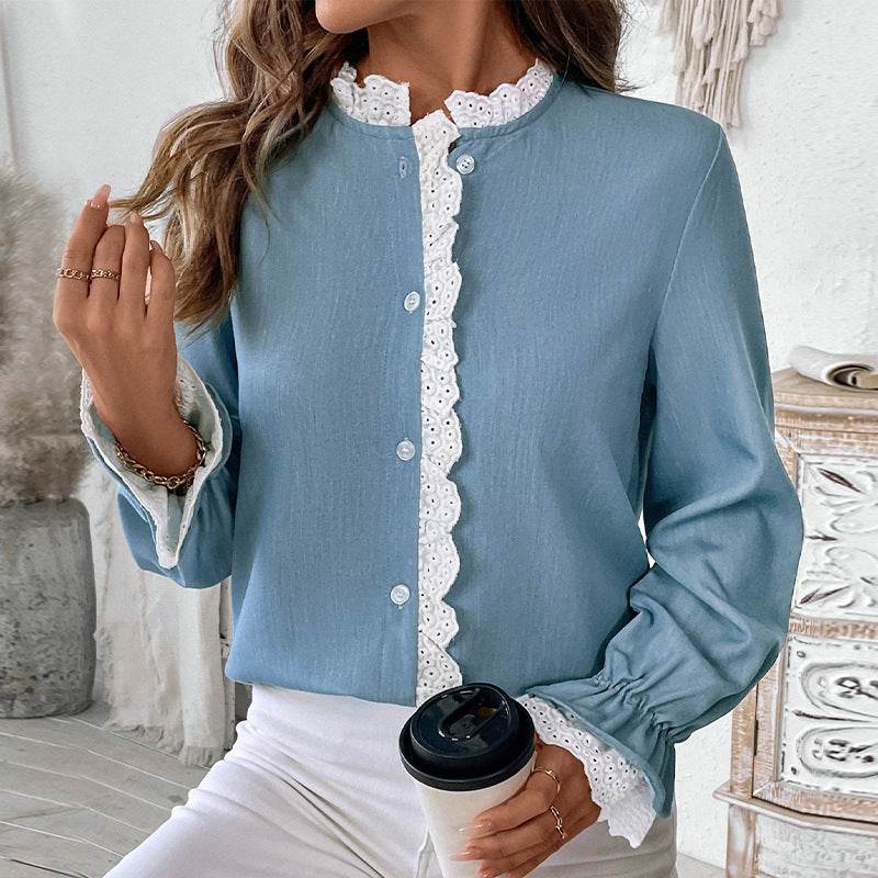 Elegant Single-breasted button Blue Shirt For Women - EX-STOCK Canada