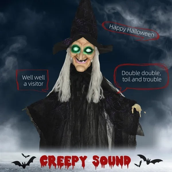 6' Life Size Black Witch Outdoor Halloween Decoration, Halloween Prop W Light Up Eyes EX-STOCK Canada 