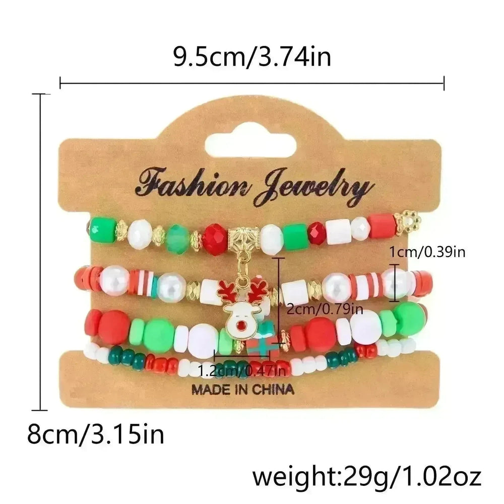 4pcs Christmas Snowman Handmade Beaded Bracelet set gift idea - EX-STOCK CANADA